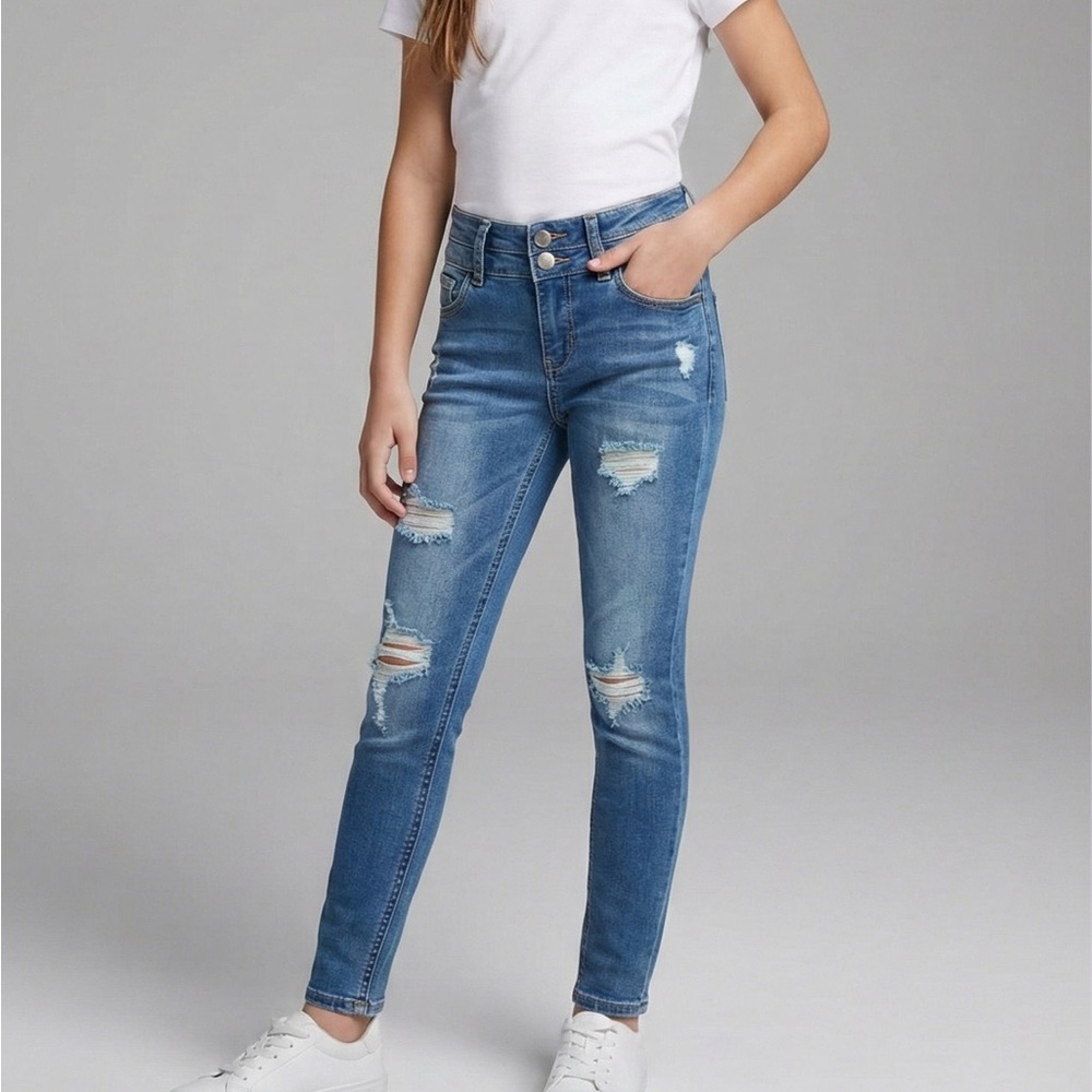 SO Distressed Skinny Jeans with Adjustable Waist